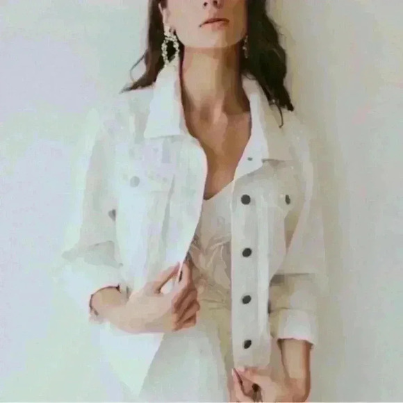 UNTAMED PETALS BY AMANDA JUDGE Jackets & Blazers - Untamed Petals Pearl Posy White Denim Jacket For Mrs.